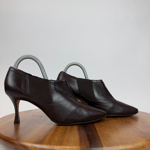 Womens Manolo Blahnik Brown Leather Heeled Ankle‎ Boots Booties Size 39 US 9